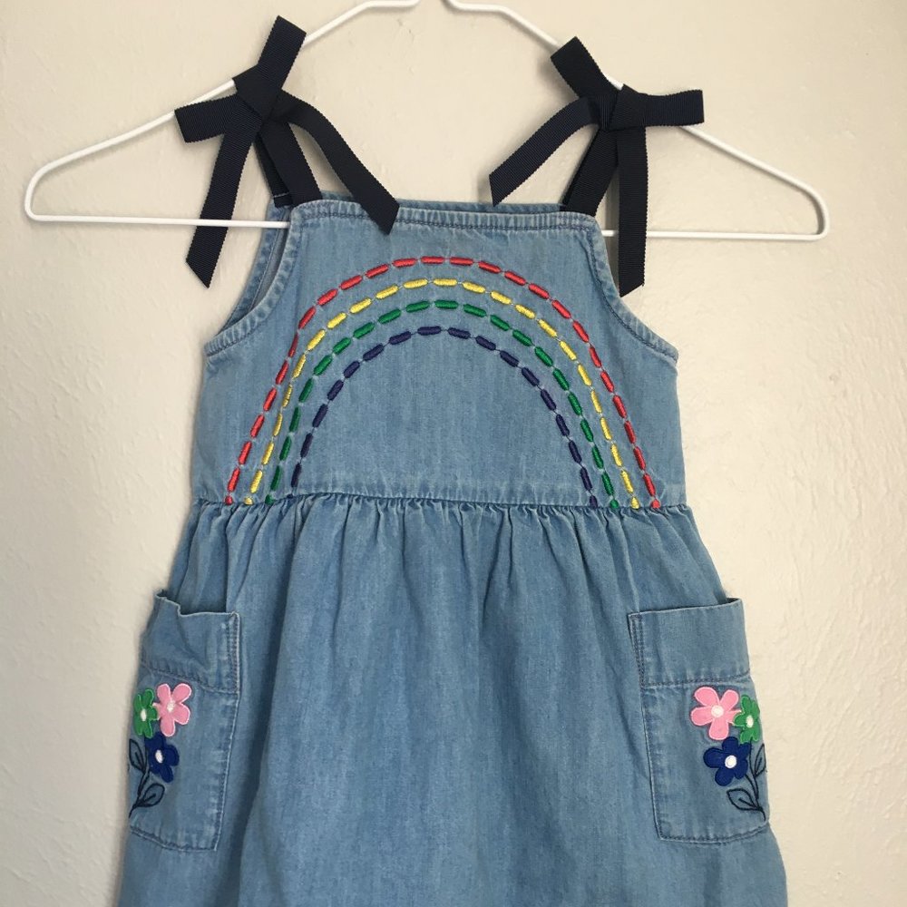 Hanna Andersson Denim Rainbow Bow Dress US 3T